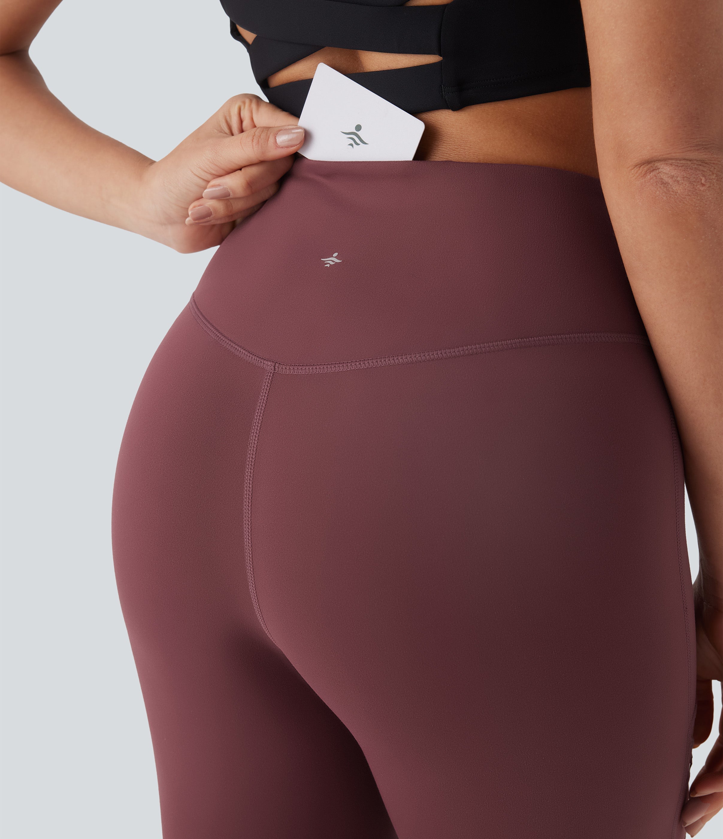 High Waisted Crossover Contrast Mesh Studded Yoga Leggings with Pocket