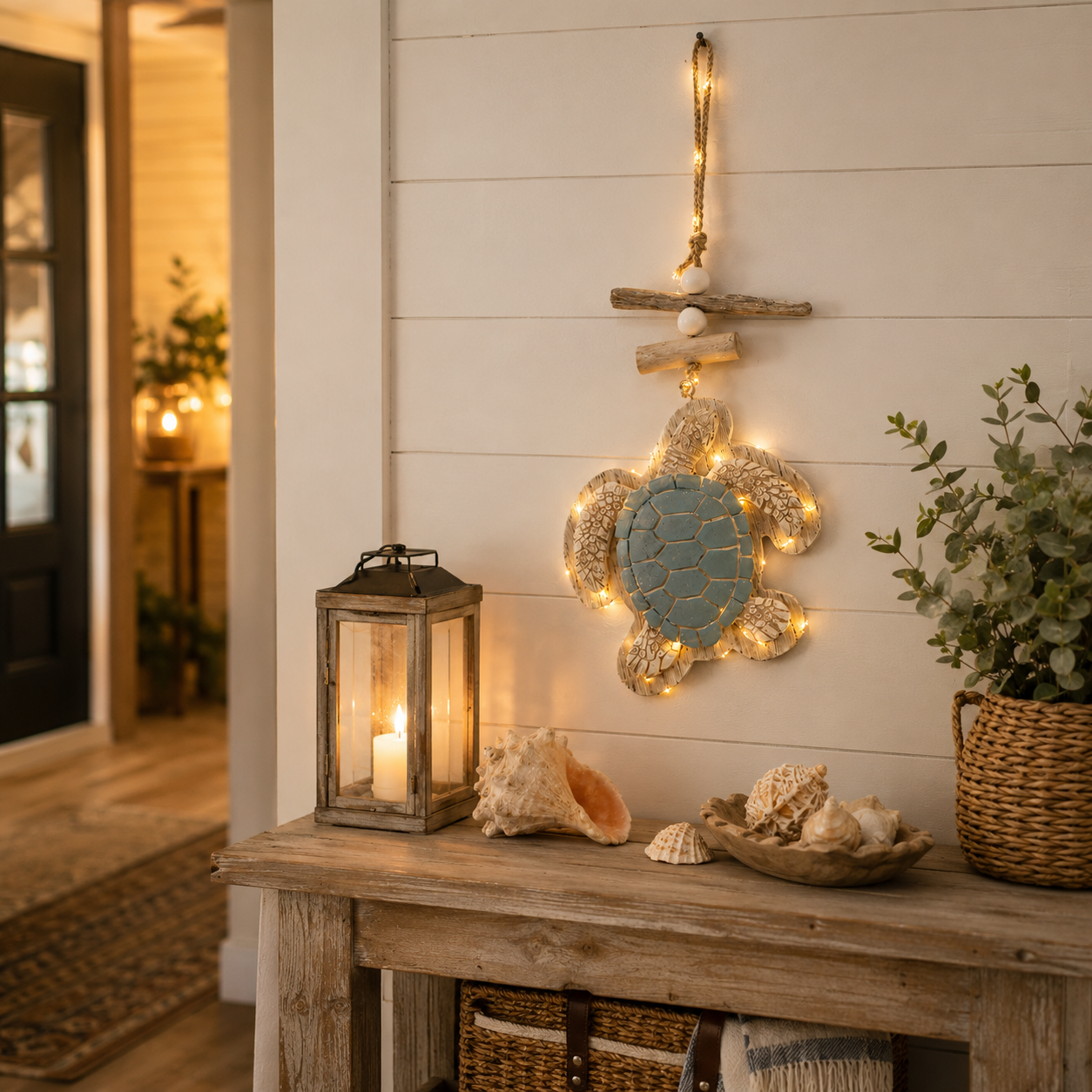 Lighted Coastal Sea Turtle Wall Decor with Remote