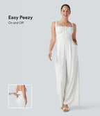 Square Neck Drawstring Jumpsuit with Pockets-Easy Peezy Edition
