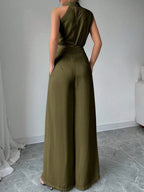 Women's Elegant Two-Piece Set, Irregular Crop Top & Wide-Leg Pants