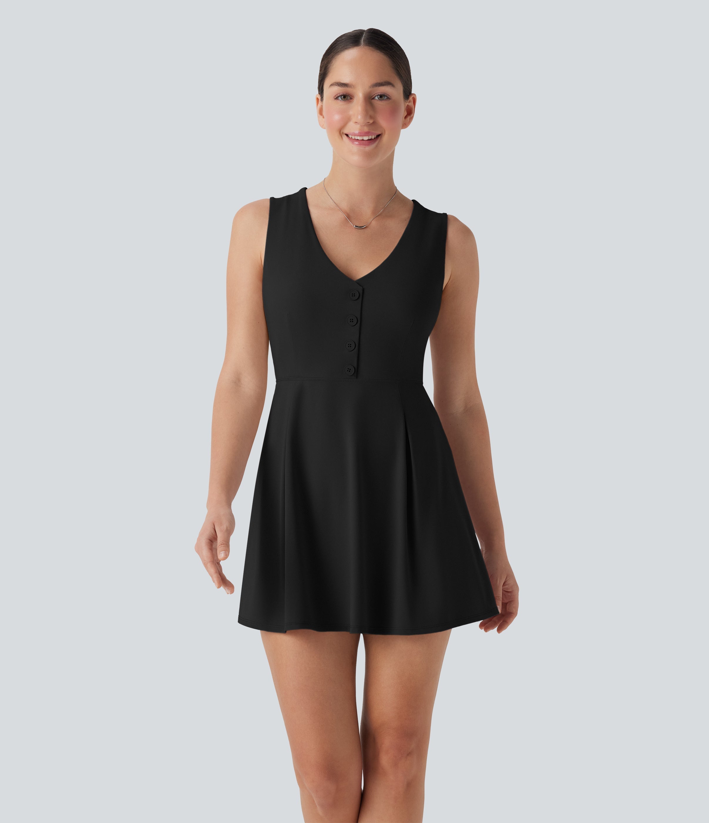 V Neck Sleeveless Decorative 2-Piece Mini Casual Dress with Pocket