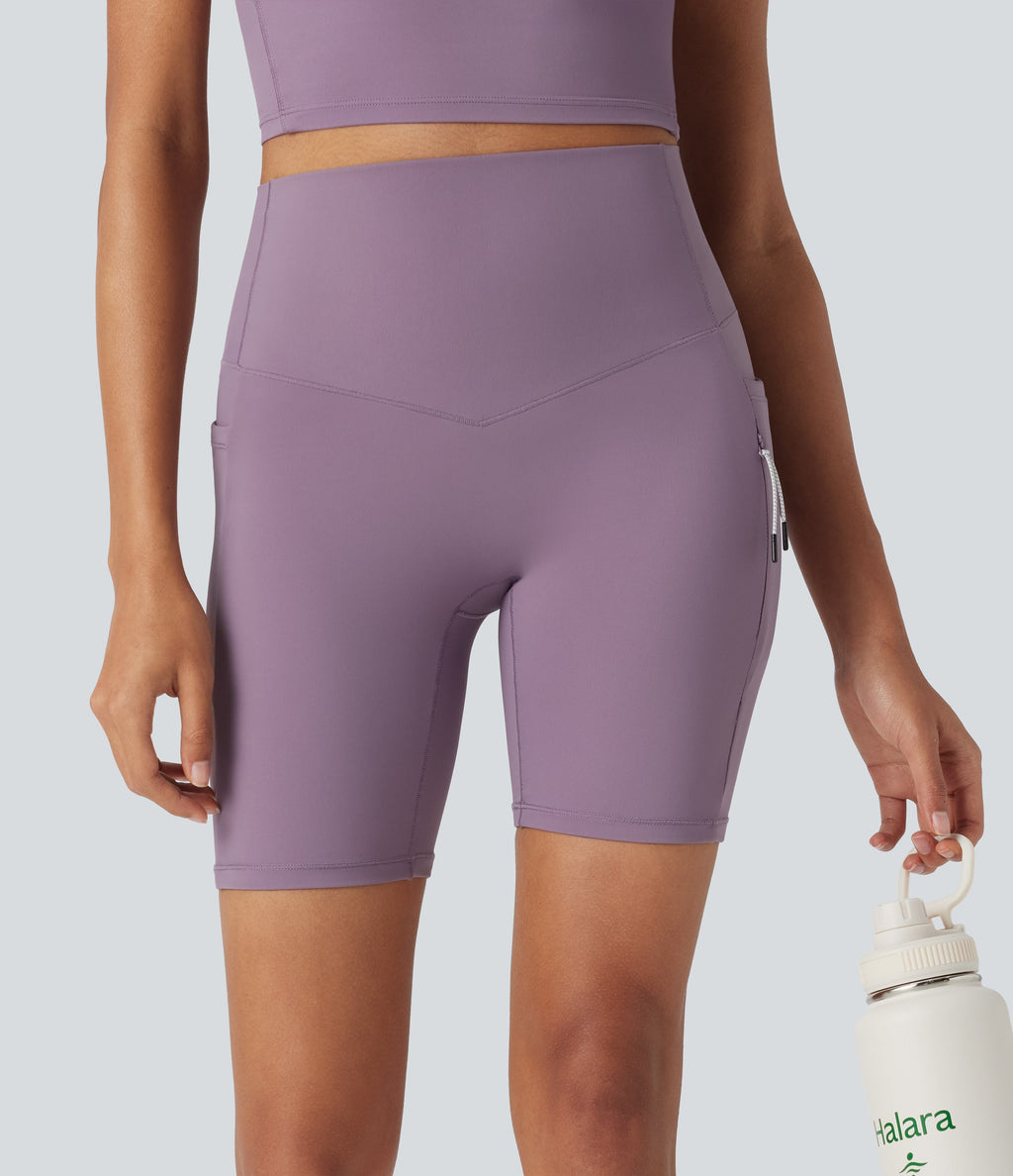 UltraSculptTM Cool Quick Dry SoCinched High Waisted Tummy Control Hiking Biker Shorts 7'' with Pockets-UPF 50+