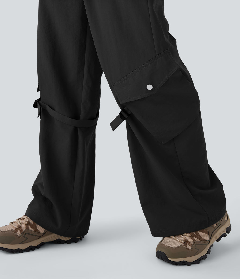 Mid Rise Belted Wide Leg Hiking Cargo Pants with Pockets