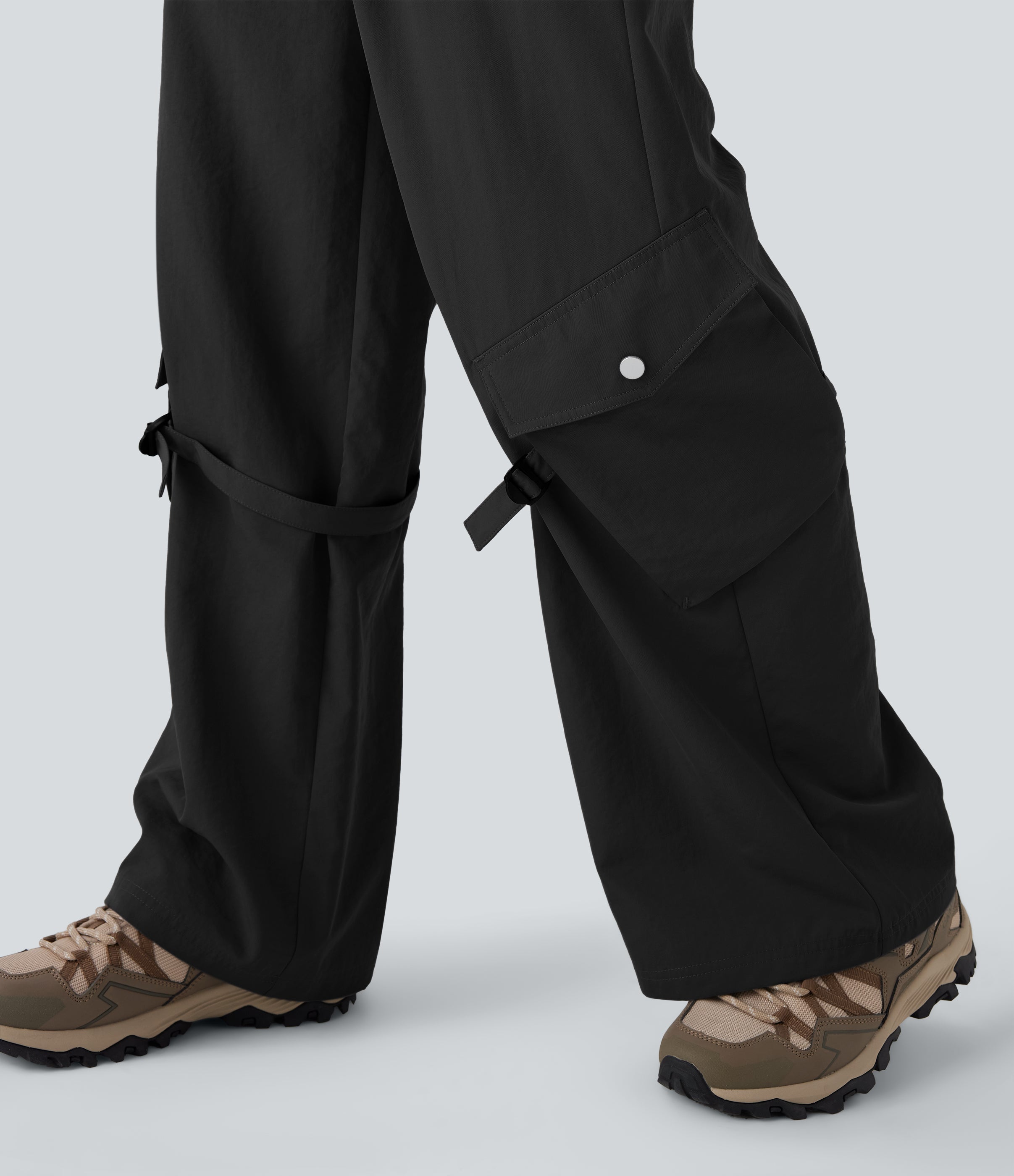 Mid Rise Belted Wide Leg Hiking Cargo Pants with Pockets
