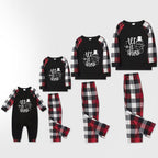 Christmas Family Matching Pajamas-Red and Gray Plaid Pjs set with "Let It Snow" Black & White Text Print