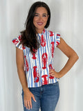 Smocked Cap Sleeve Lobster Print Top