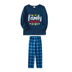 Christmas Family Matching Pajamas-Navy & Sky Blue Plaid Pjs Set with "We Are Family Christmas 2025" Artistic Font Print