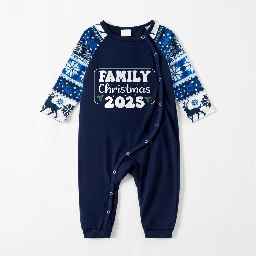 Joyful Blue Christmas Pajamas Set  With Family Matching Slogan Designs