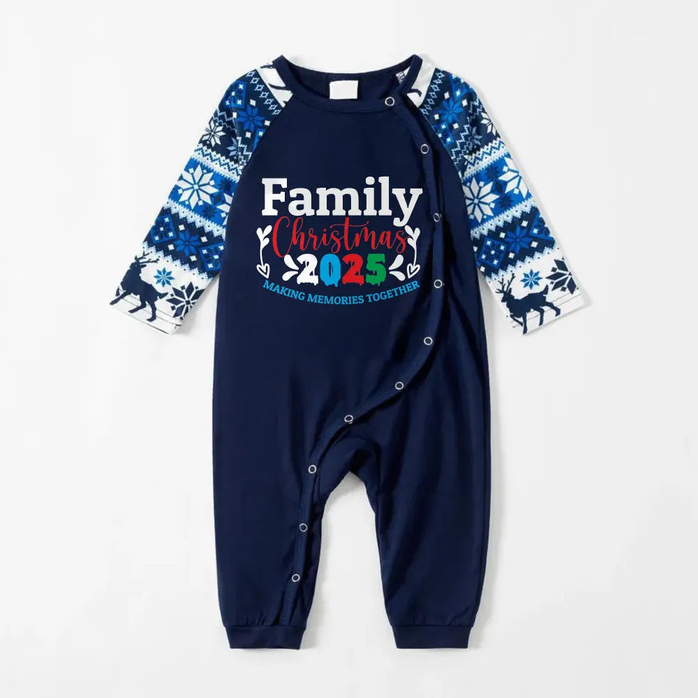 Joyful Blue Christmas Pajamas Set  With Family Christmas Phrases