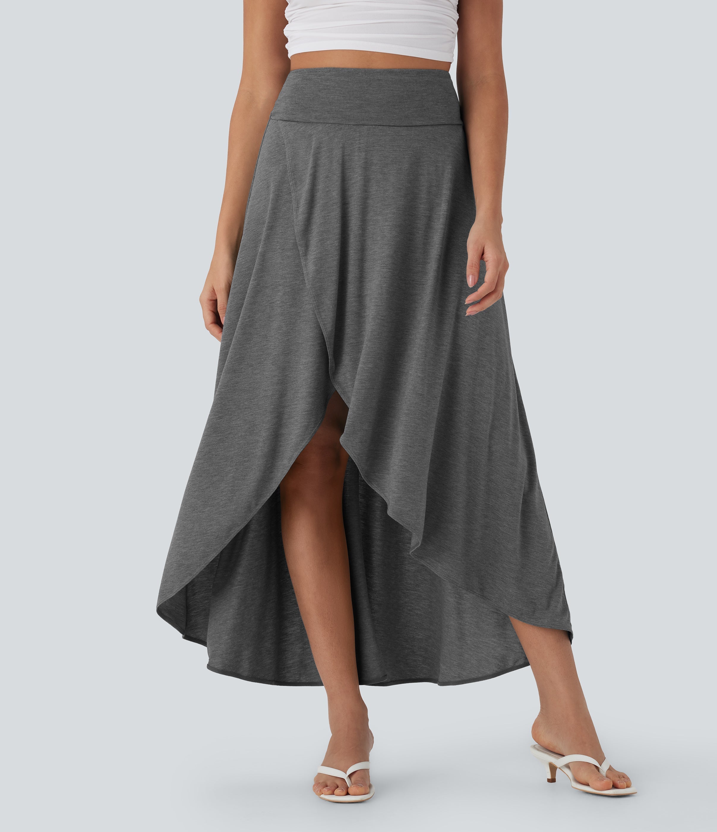 SoCinched High Waisted Tummy Control High Low 2-in-1 Flowy Maxi Casual Skirt