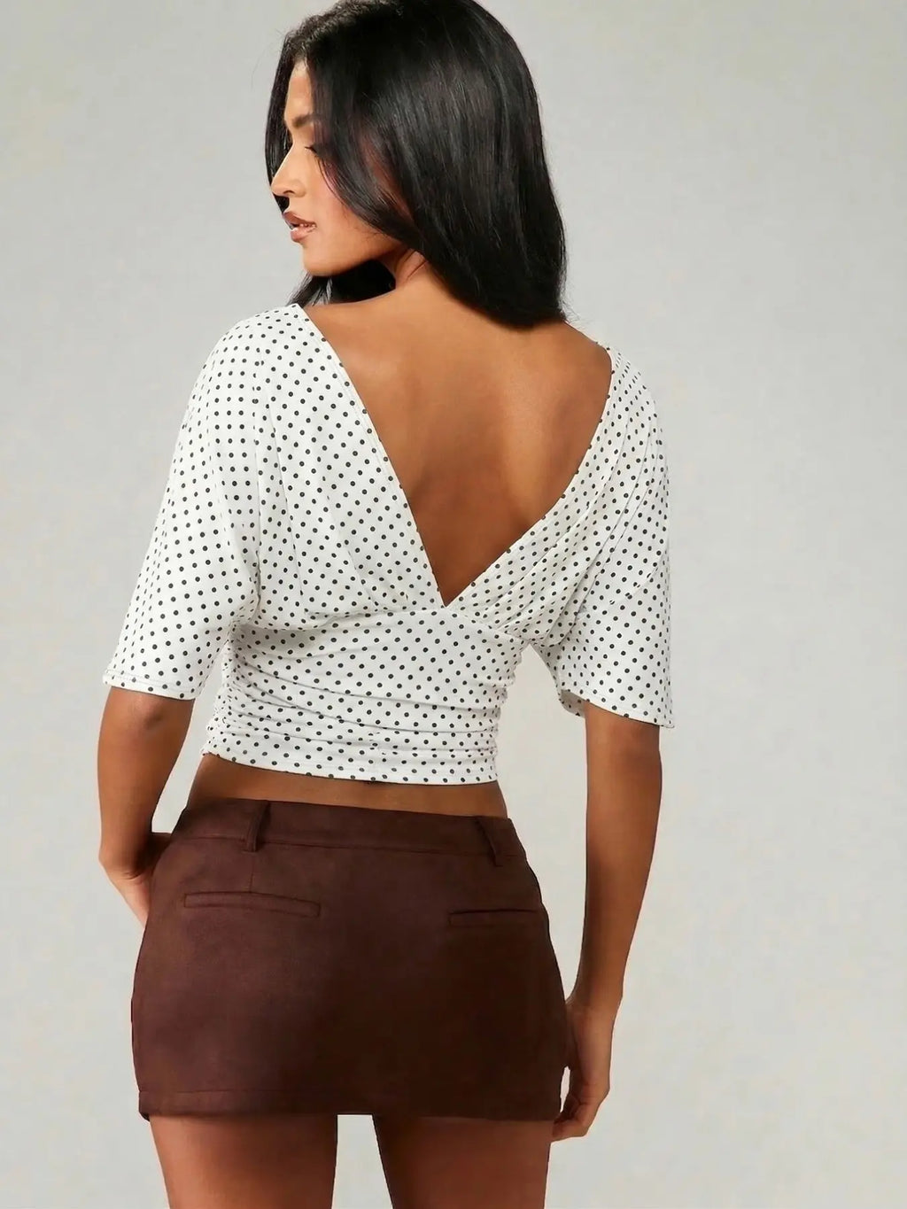 Women's Fashion Comfortable Casual Waist Cinched Slimming Fit V-Neck Backless Simple Bodycon Top, Stylish and Versatile Womenswear