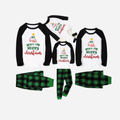 Black Raglan Top Green Plaid Christmas Pajamas Set With "We Wish You a Merry Christmas" Text Print