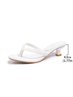 Square Toe Wide Foot Thong Sandals With Thin Heel, Versatile Outdoor Wear Thin Heel Thong Flip Flops For Women, Chic & Elegant