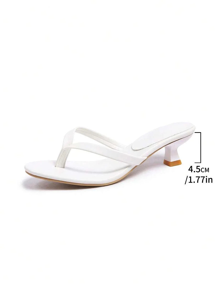 Square Toe Wide Foot Thong Sandals With Thin Heel, Versatile Outdoor Wear Thin Heel Thong Flip Flops For Women, Chic & Elegant