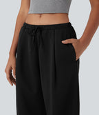 Low Rise Drawstring Straight Leg Yoga Pants with Pockets