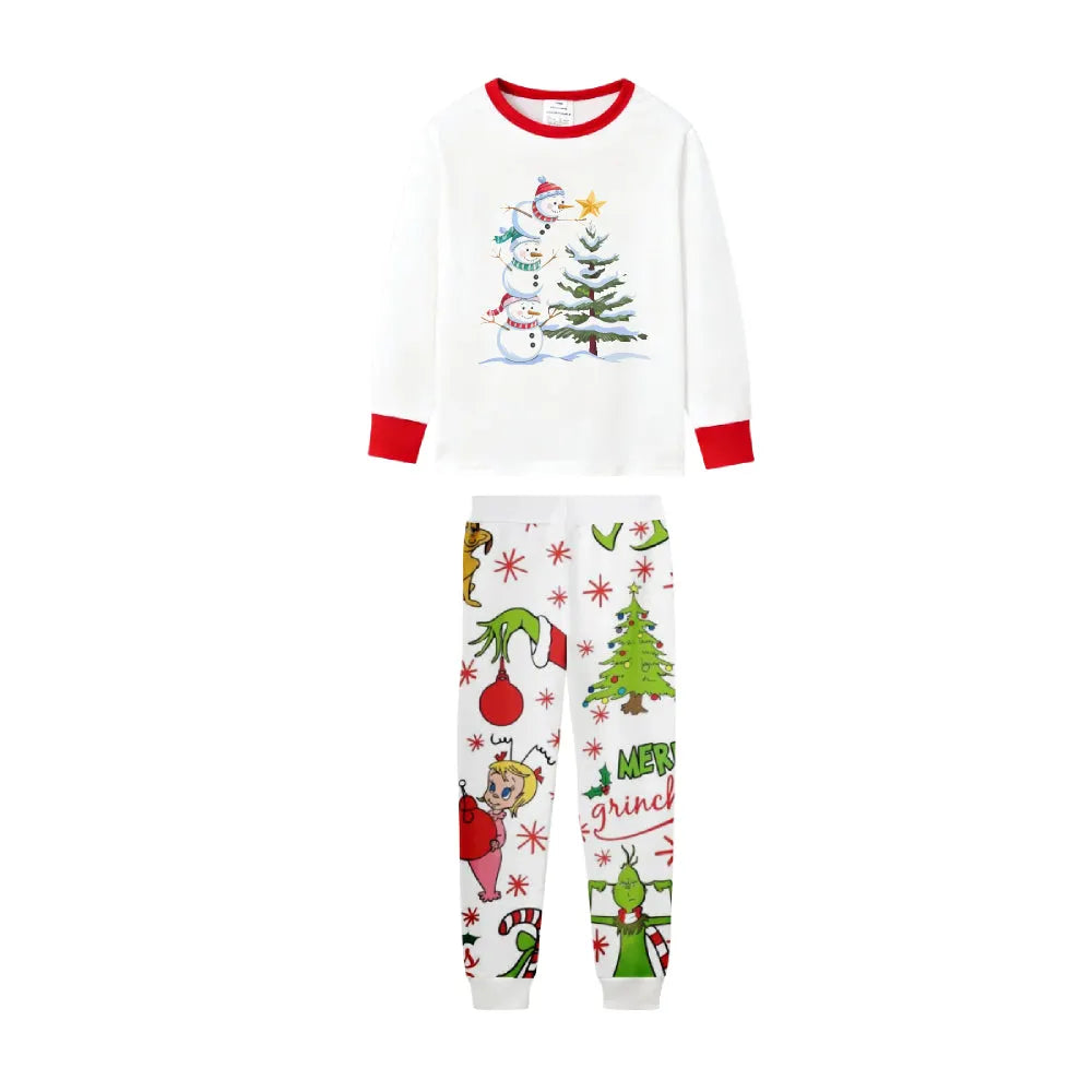 Family Christmas White Pajamas Set With Classic Pattern Print