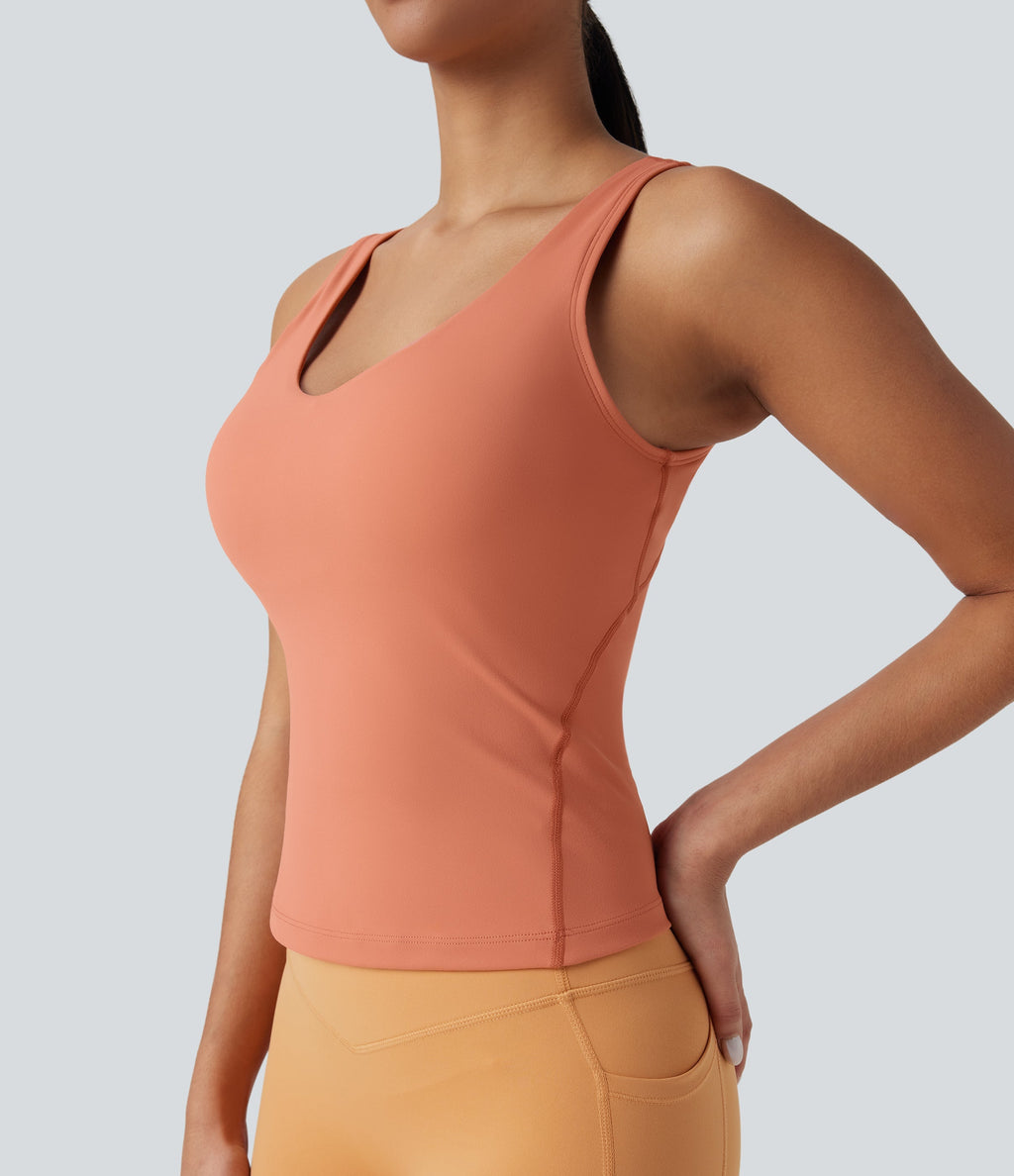 SoftlyZeroTM Plush Padded V Neck Running Tank Top-D/DD/DDD/F Cups