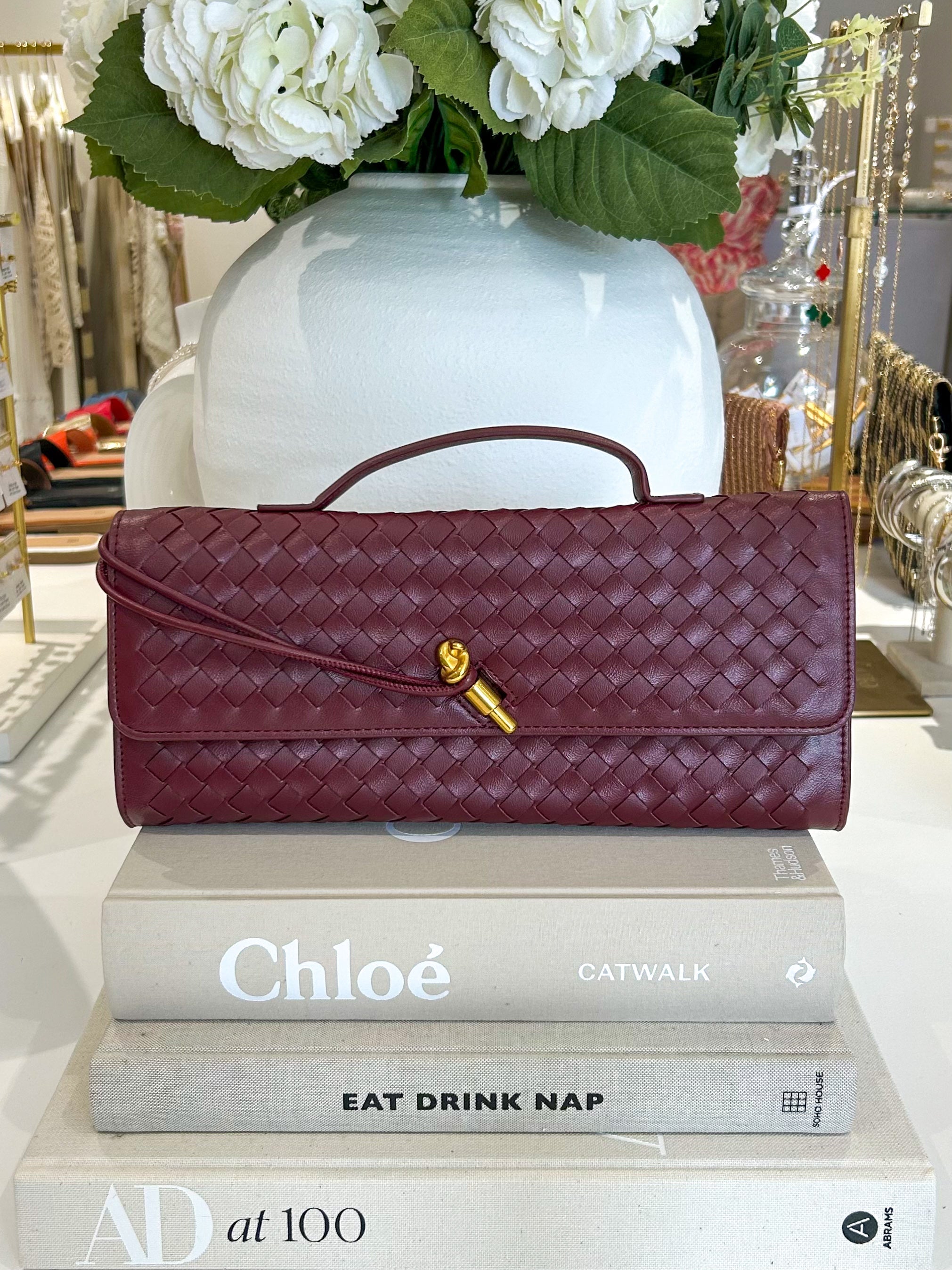 Woven Rectangle Envelope Gold Rod Fasten Clutch Bag (15 Colours)