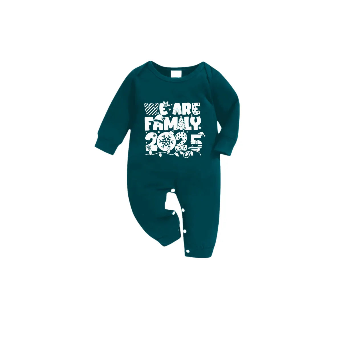 Christmas Family Matching Pajamas-Dark Green&Deer Patterned Pjs Set with "We Are Family 2025" Christmas Slogan Print