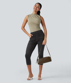FlexTM High-Waisted Denim Casual Capri Leggings with Pockets
