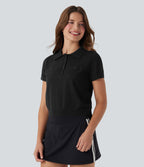 Polo Button Front Short Sleeve Casual Sweater Knit Top