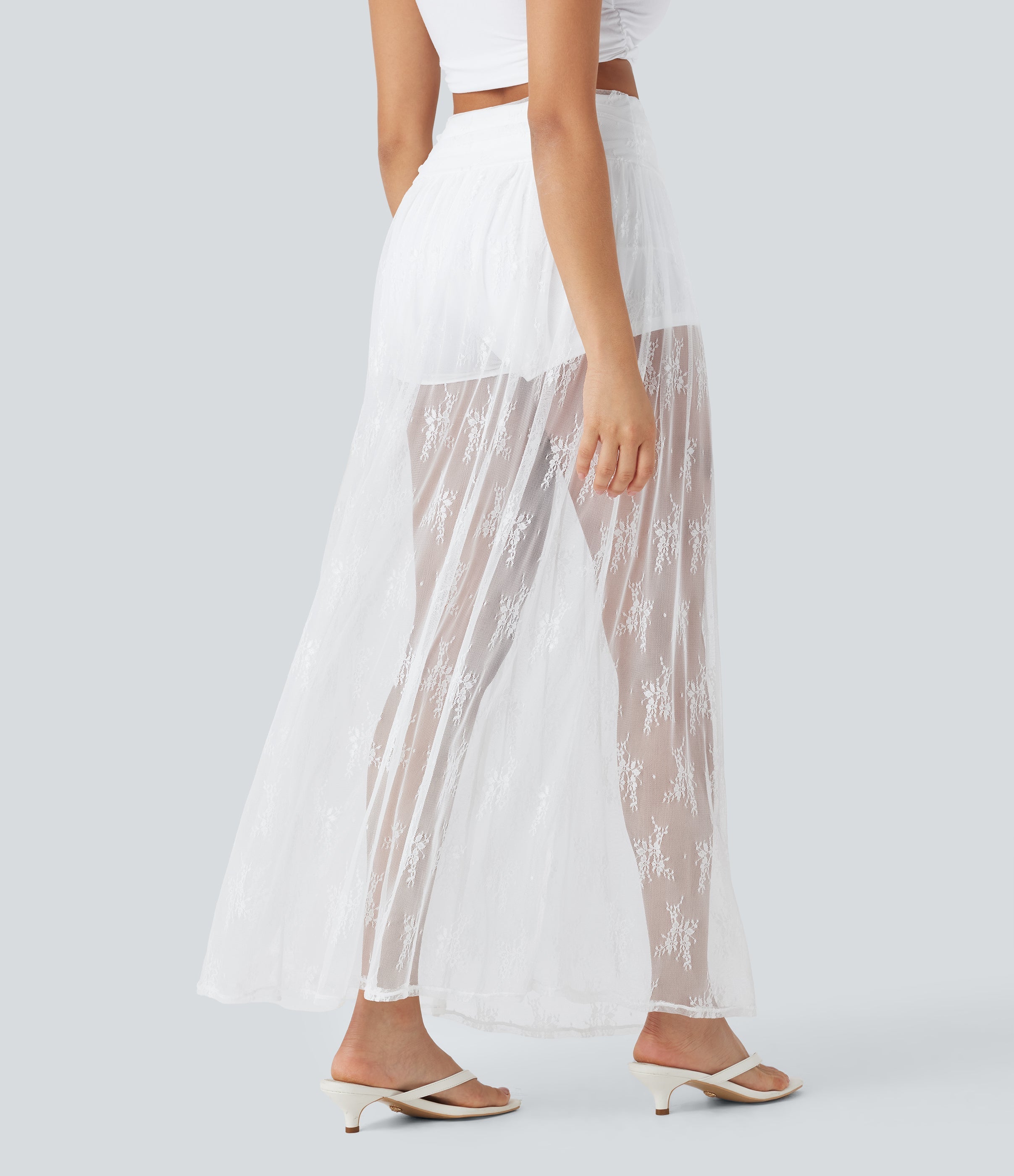 High Waisted 2-in-1 Lace Maxi Casual Skirt with Pocket