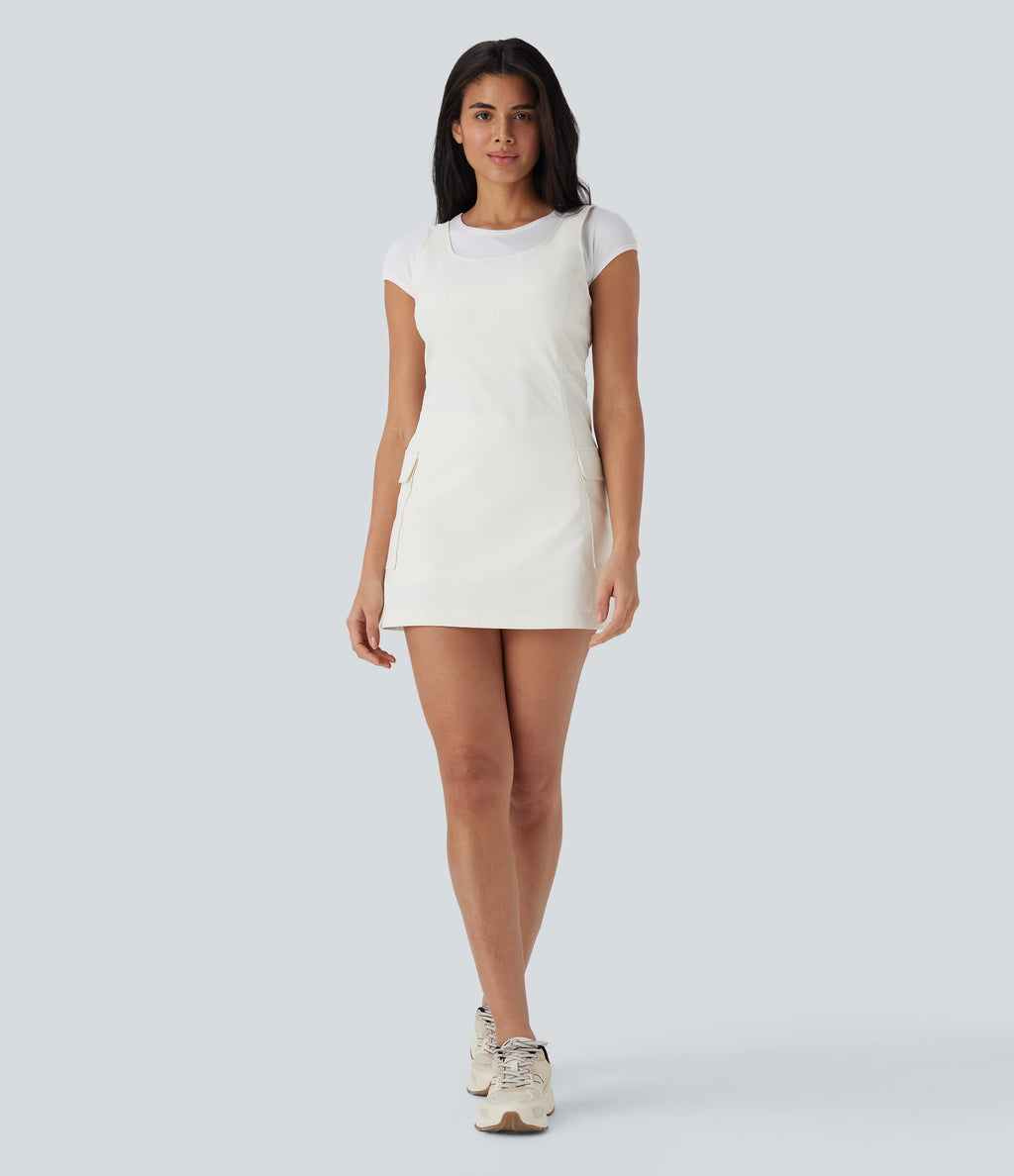 Water Repellent Wear-Resistant 2-Piece Mini Camping Cargo Dress with Pockets