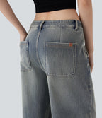 FlexTM Low Rise Wide Leg Washed Casual Jeans with Pockets