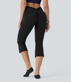 UltraSculptTM SoCinched High Waisted Tummy Control Butt Lifting Ruched Capri Yoga Bootcut Leggings with Pockets