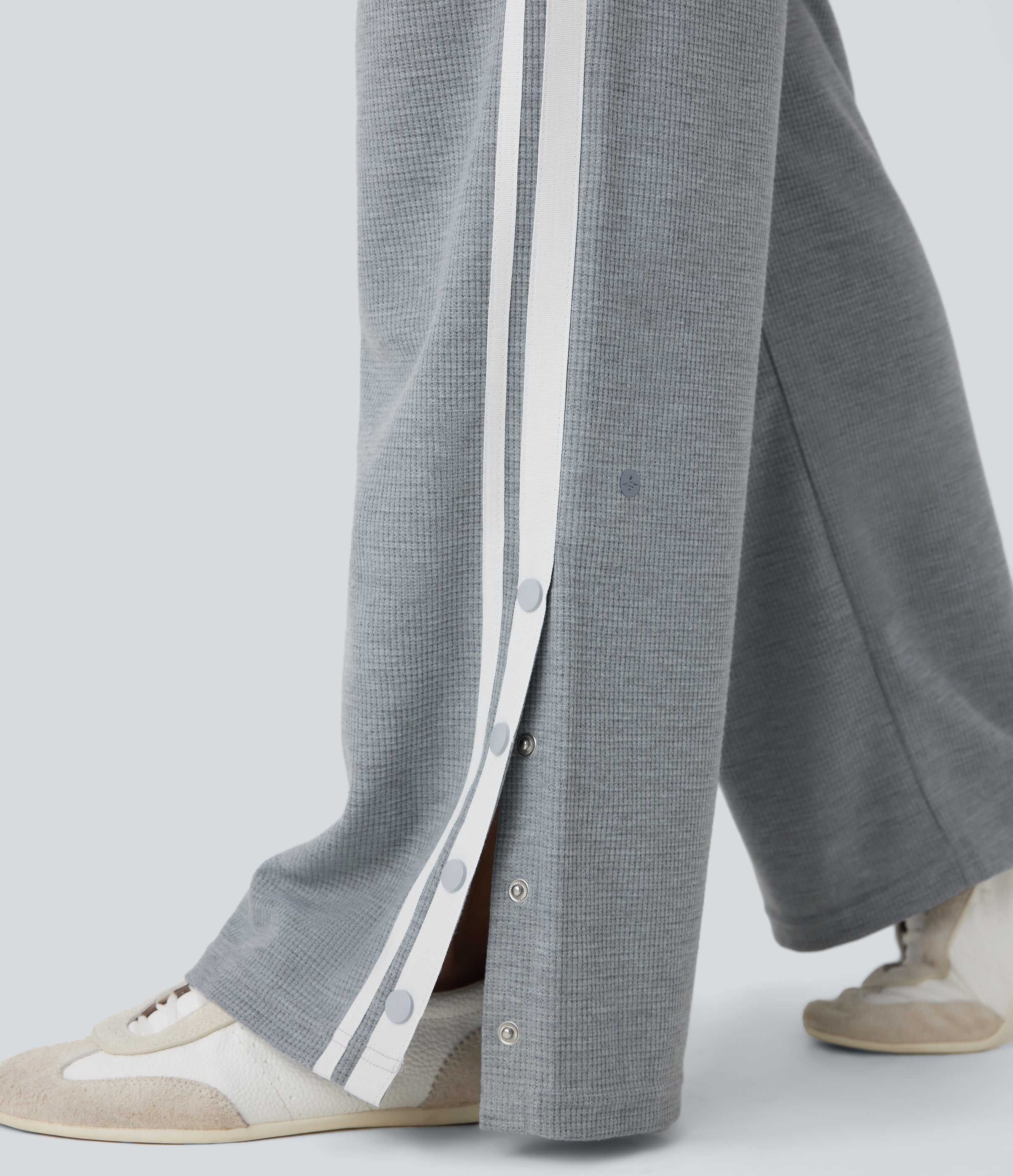 Low Rise Drawstring Color Block Snap Waffle Casual Wide Leg Pants with Pockets