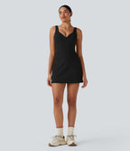 SoftlyZeroTM Plush Push-Up Molded Cups Zipper 2-in-1 Yoga Active Dress with Pockets-Easy Peezy