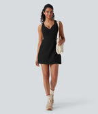 SoftlyZeroTM Plush Push-Up Molded Cups Zipper 2-in-1 Yoga Active Dress with Pockets-Easy Peezy-D/DD/DDD/F