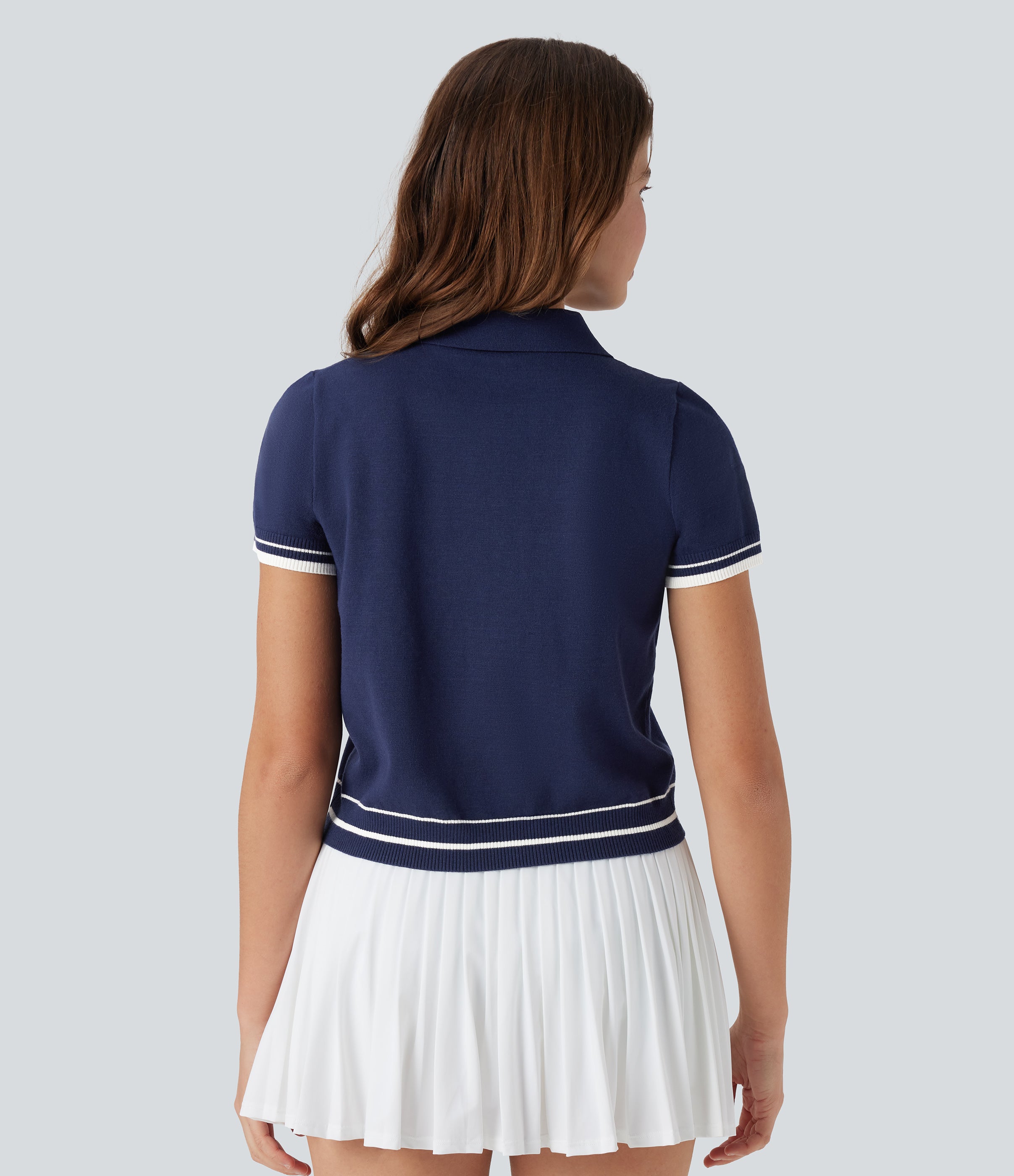 Polo Button Front Short Sleeve Casual Sweater Knit Top