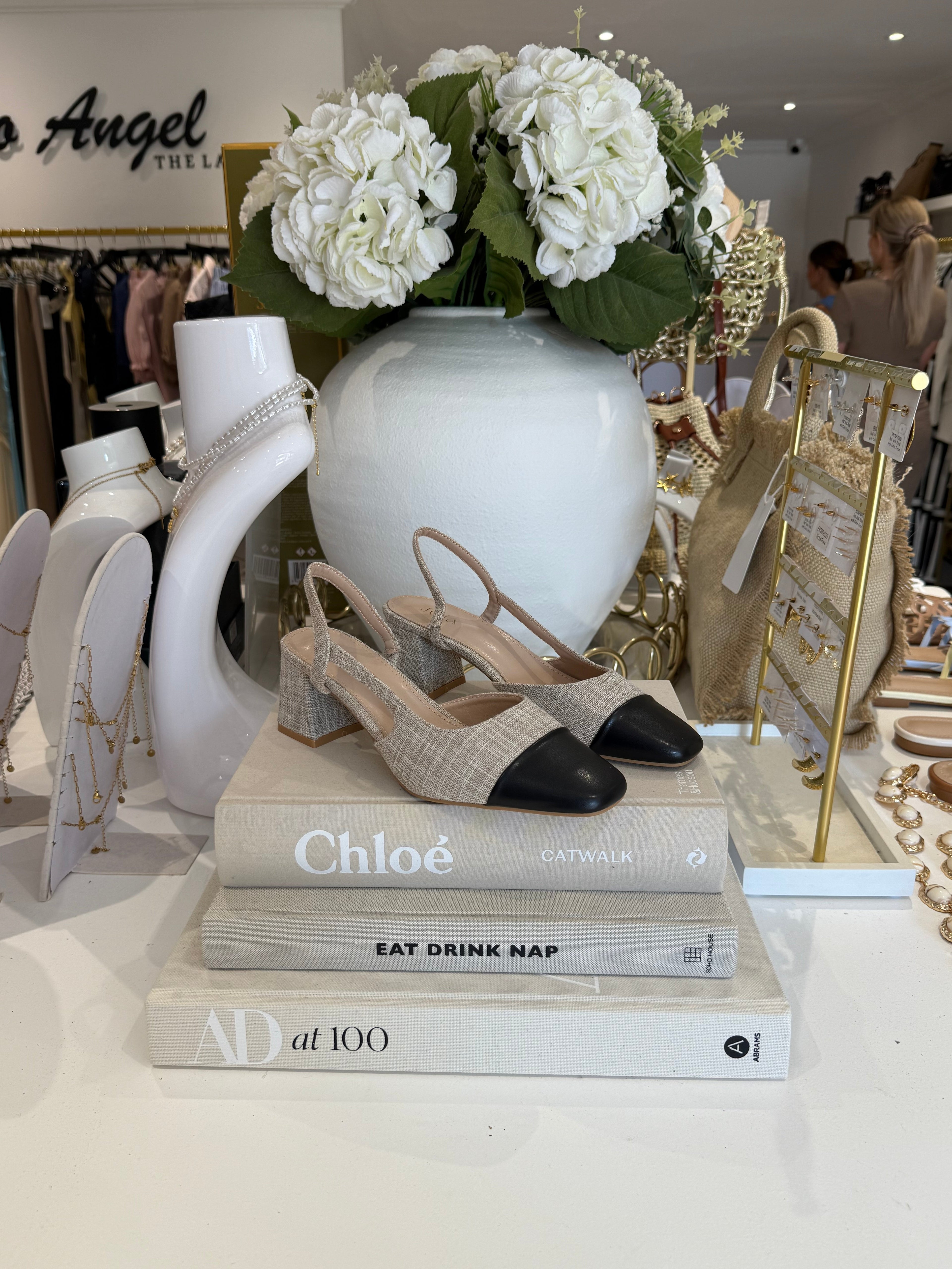Two-Tone Sling Back Block Heel