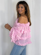 Pleated Frill Round Neck Top (4 Colours)