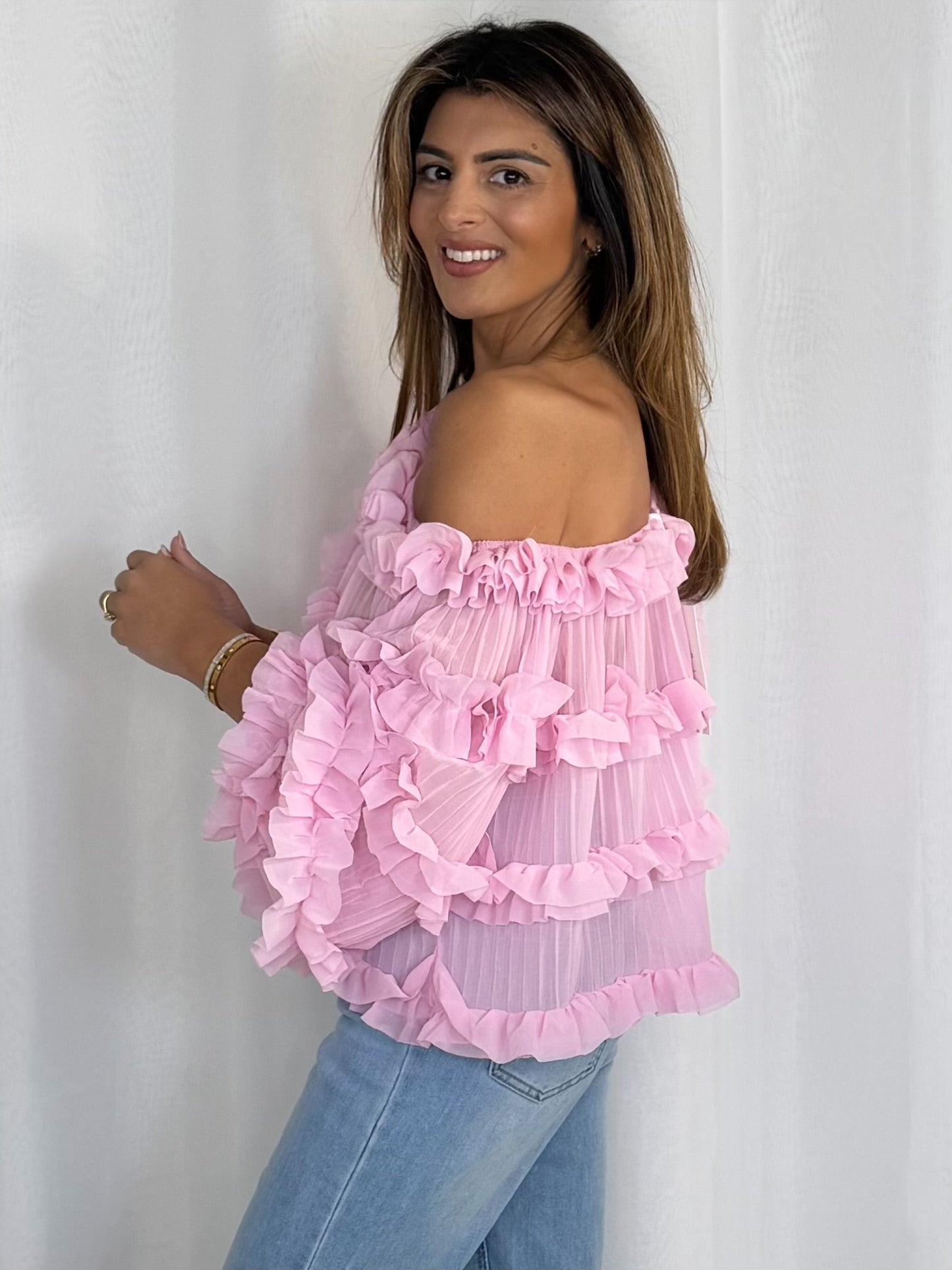 Pleated Frill Round Neck Top (4 Colours)