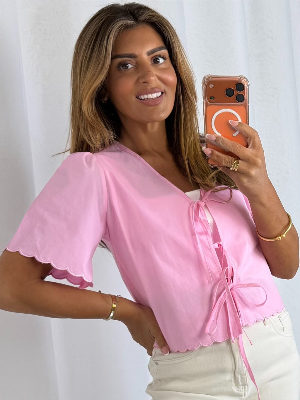 Scalloped Edge Tie-Up Blouse/Top (4 Colours)