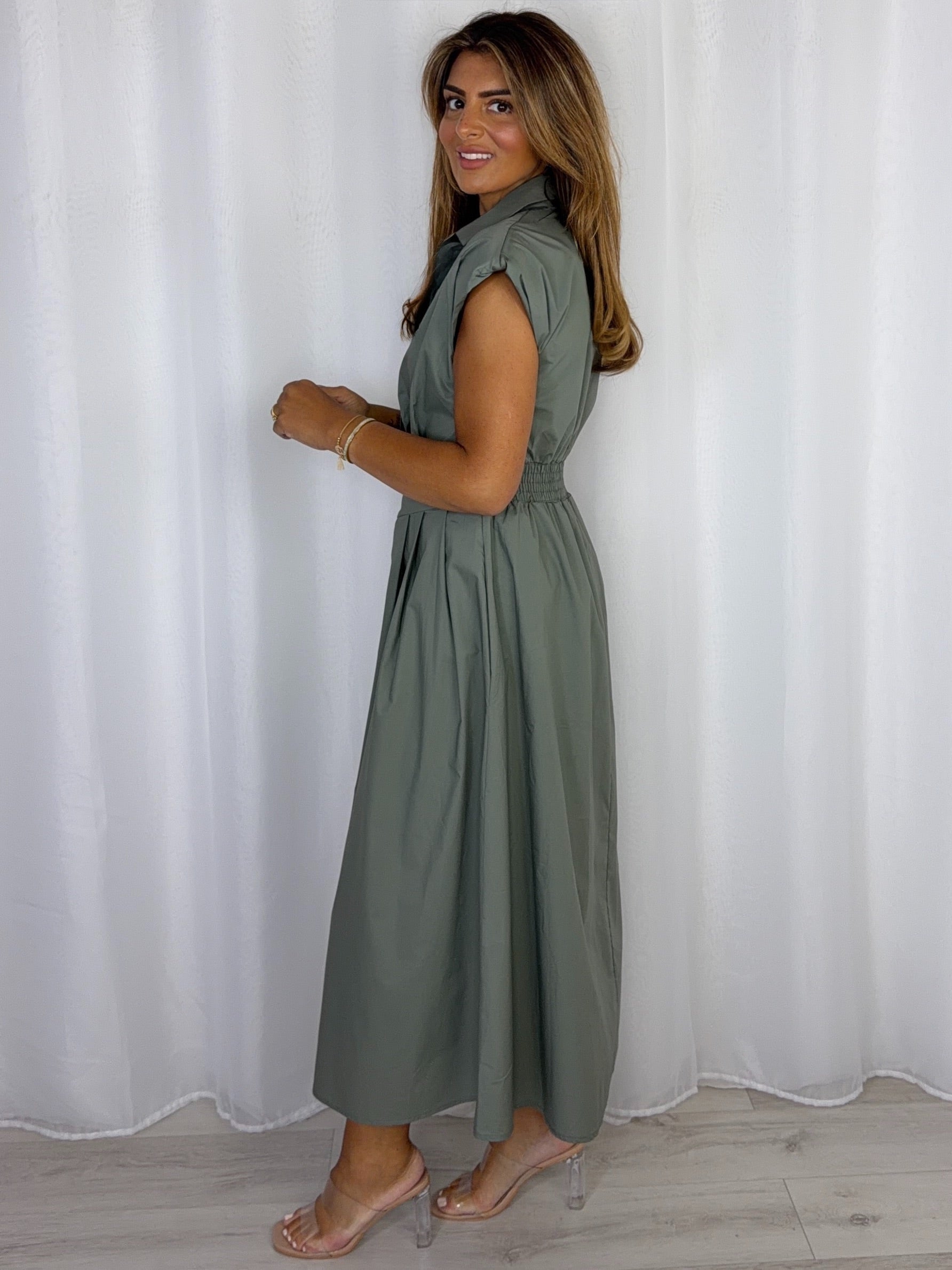 Shoulder Pad Cap Sleeve Midi Dress (7 Colours)