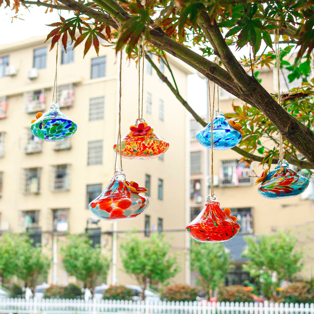 Hand-Blown Glass Hummingbird Feeder