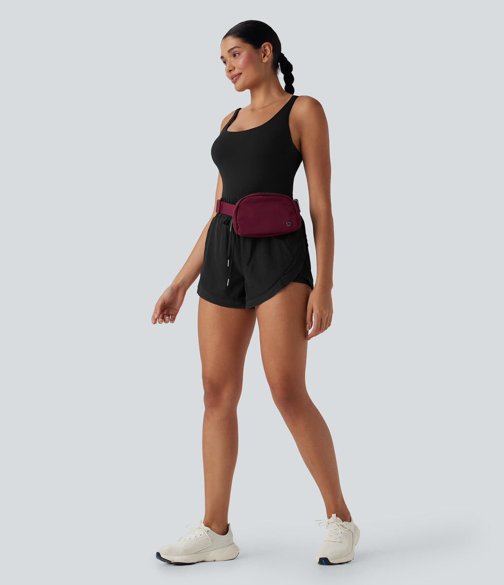 Shirred Drawstring 2-in-1 Running Romper with Pockets