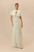 Make An Entrance White Floral Lace Maxi Dress With Cape