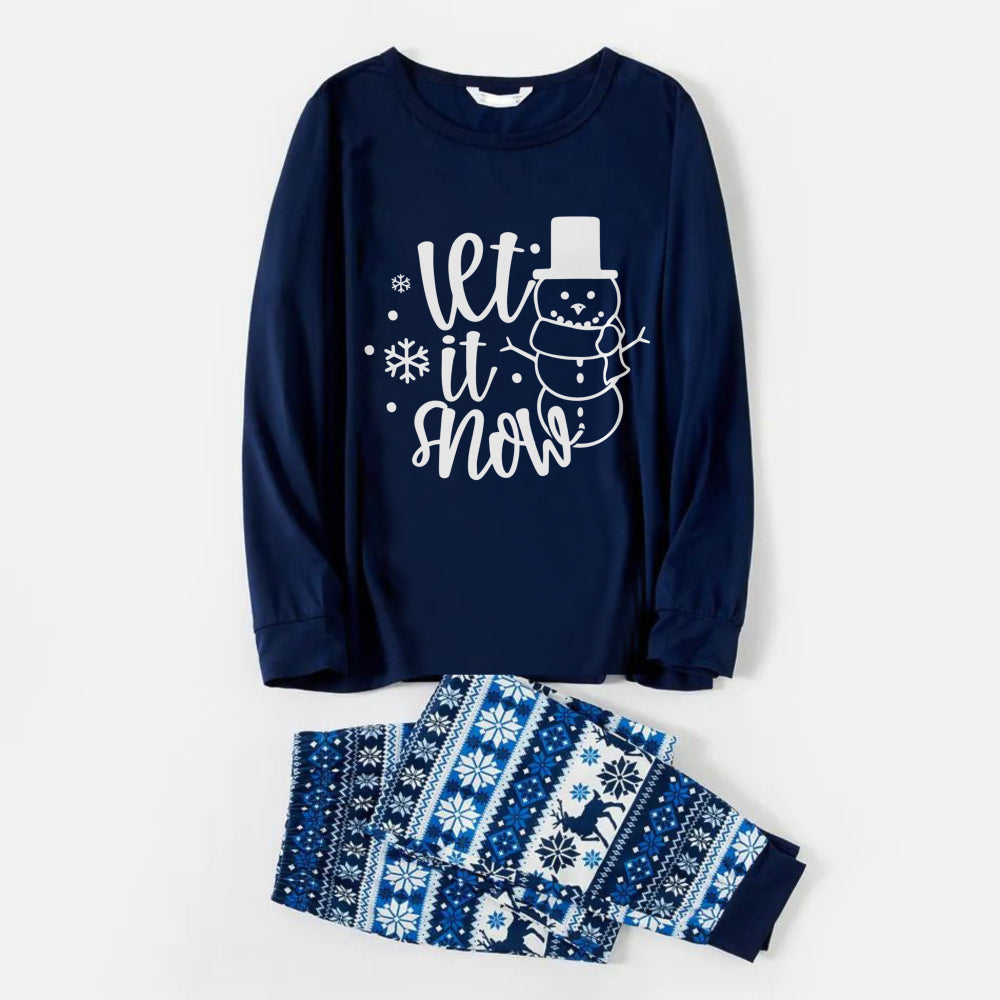 Joyful Blue Christmas Pajamas Set with Snowman and Slogan Designs