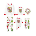 Family Christmas White Pajamas Set With Artistic Christmas Character Print