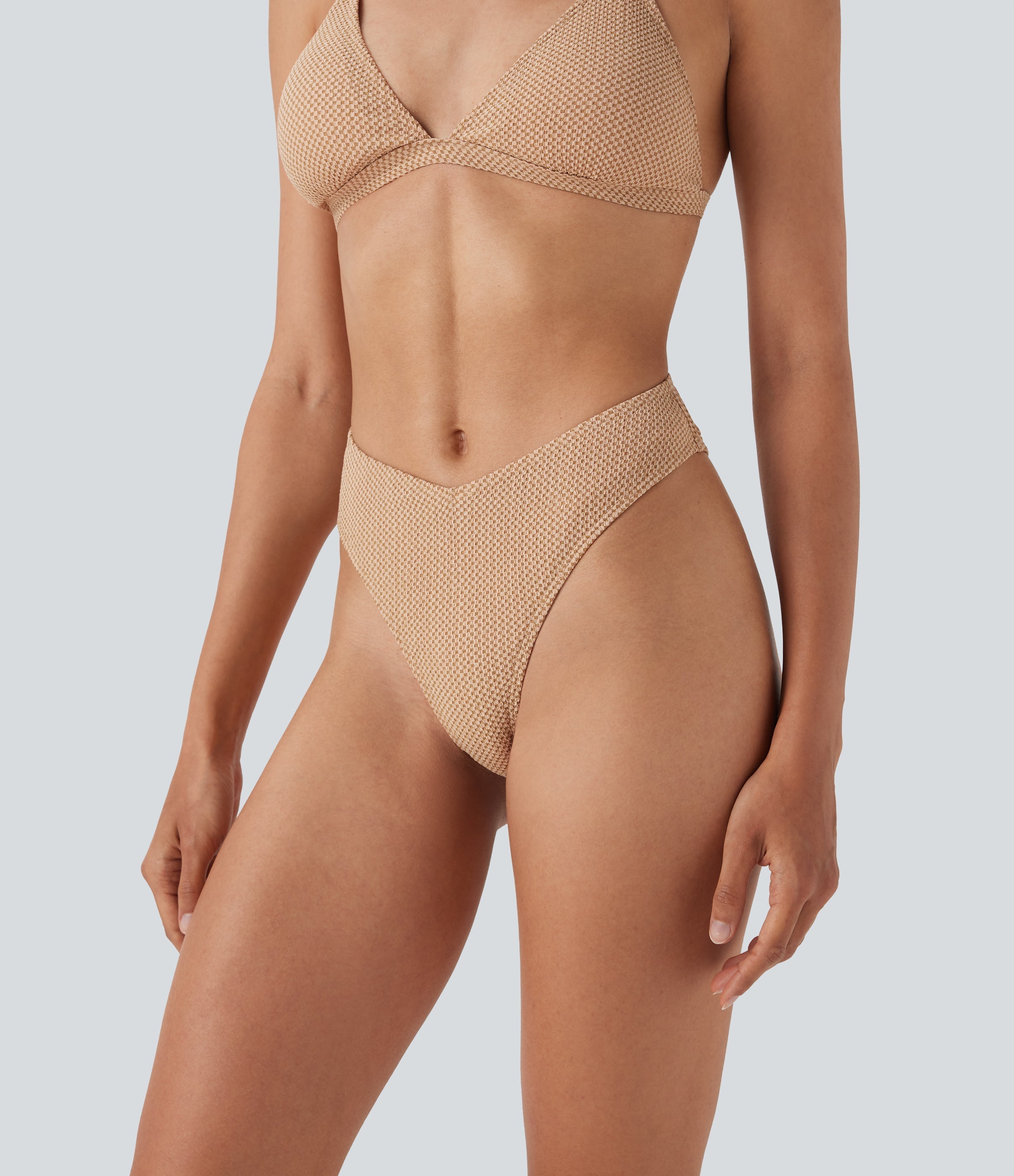 V-Shaped Low Rise Gingham High Leg Cheeky Bikini Bottom Swimsuit