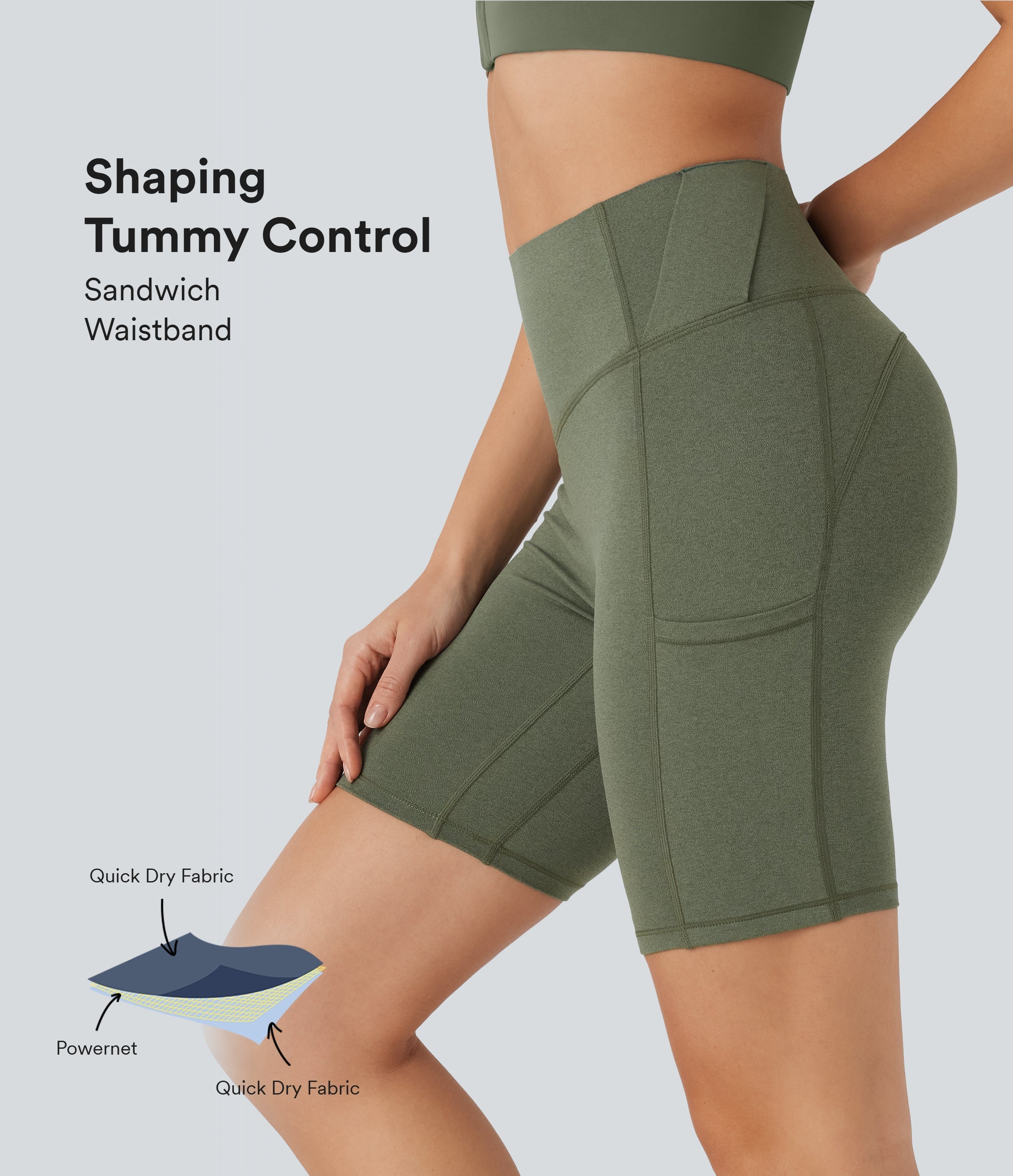 SoCinched High Waisted Tummy Control Loop Quick Dry Yoga Biker Shorts 7'' with Pockets