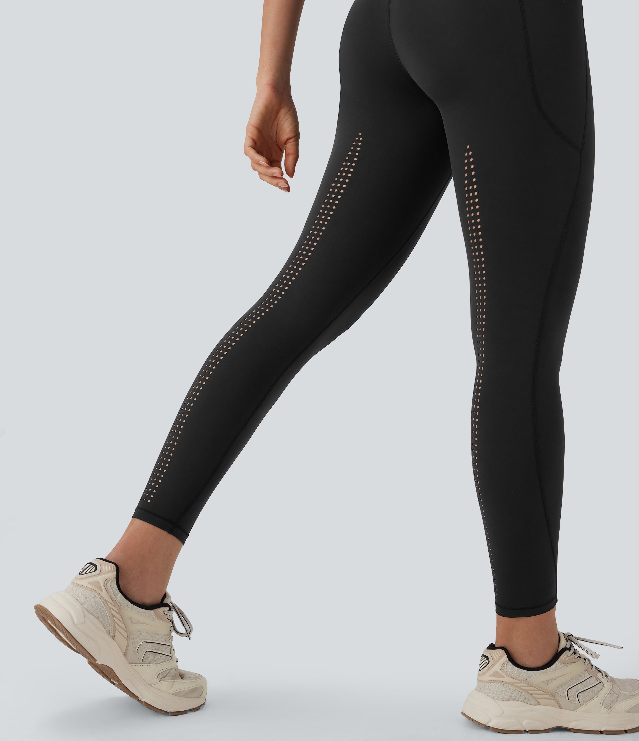 UltraSculptTM Cool Quick Dry SoCinched High Waisted Tummy Control Cut Out Yoga Leggings with Pockets-UPF50+