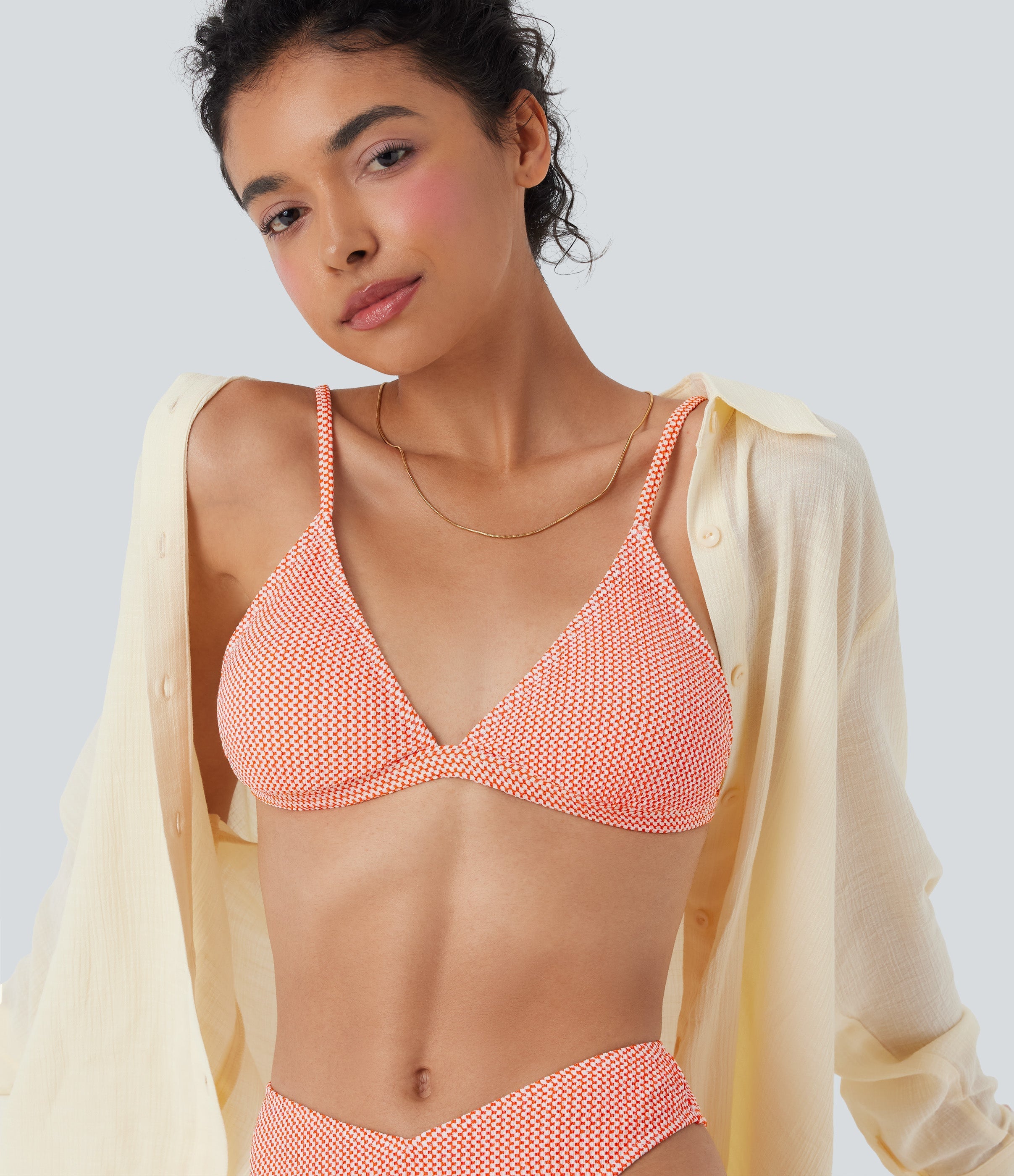 Tie Back Gingham Bikini Top Swimsuit