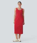 SoftlyZeroTM Airy Color Block Hem Cool Touch Workout Active Tank Dress with Pockets-UPF50+