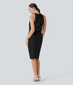 SoftlyZeroTM Airy Halter Tie Back Cool Touch Midi Work Dress with Pockets-UPF50+