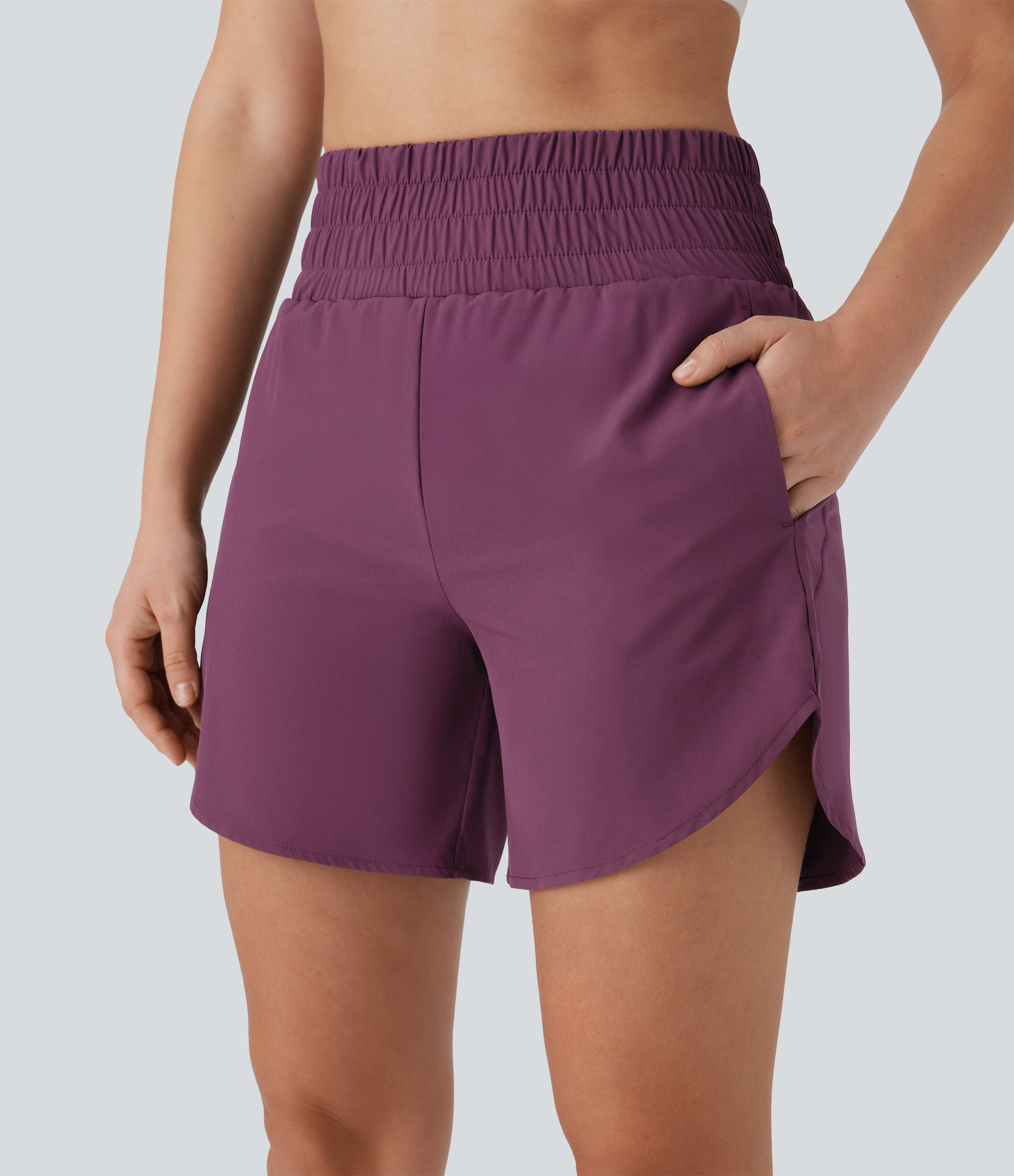 BreezefulTM High Waisted Pockets 2-in-1 Curved Hem Quick Dry Running Shorts 5.5''-Longer Length